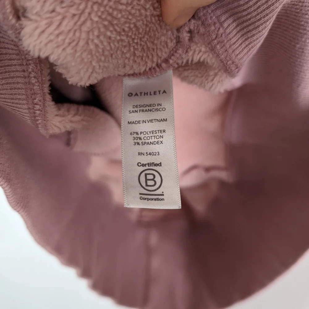 ATHLETA sz S Cozy Karma 1/4 Zip Sweater Dress Tunic  Fleece Lined Floral Mauve - Picture 15 of 16